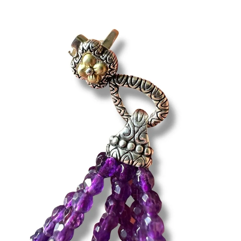 BRACELET BARBARA BIXBY AMETHYST GEMSTONE  FLOWER Multi-Strand SS 18K Box & Pouch